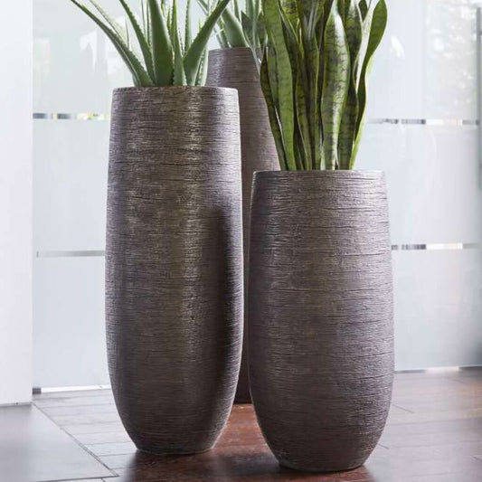  XXL Pflanzvase Für Drinnen - Mit Einsatz - Polystone - Grau - Rund - Saare