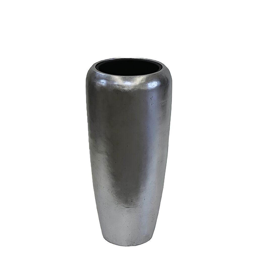  XXL Pflanzvase Für Drinnen Mit Einsatz - Polystone - Silber - Rund - Amera