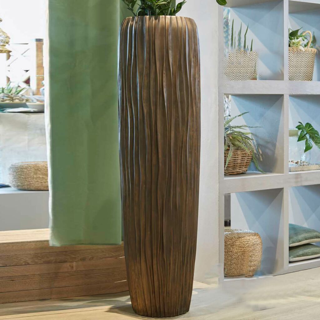  XXL Pflanzvase Mit Einsatz - Polystone - Braun - Sueli