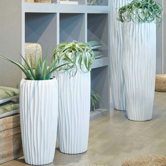  XXL Pflanzvase Mit Einsatz - Polystone - Weiß Glänzend - Modern - Treia