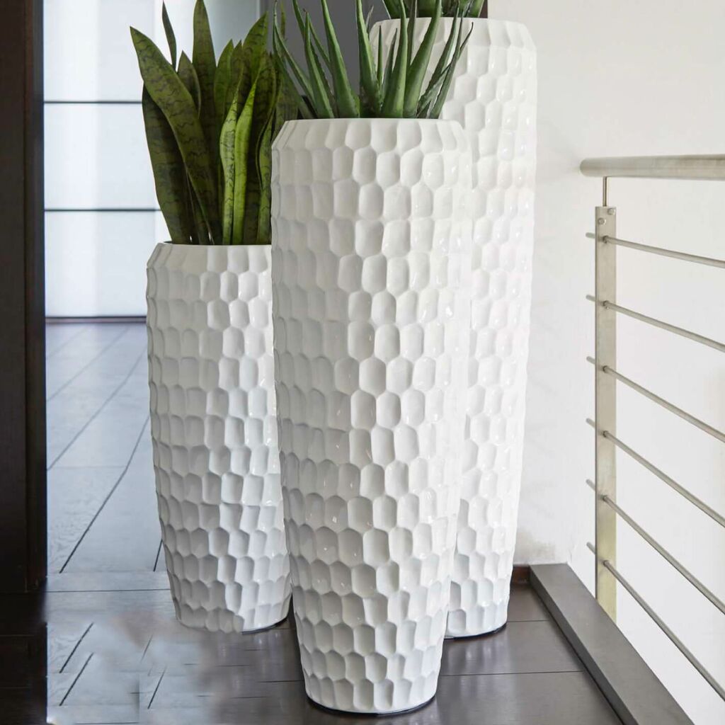  XXL Vase Mit Einsatz - Polystone - Weiß Hochglänzend - Kimia