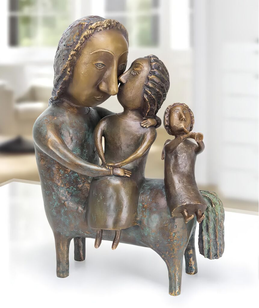  Zentaur Mit Mädchen Und Engel - Limitierte Bronzefigur - Centaur