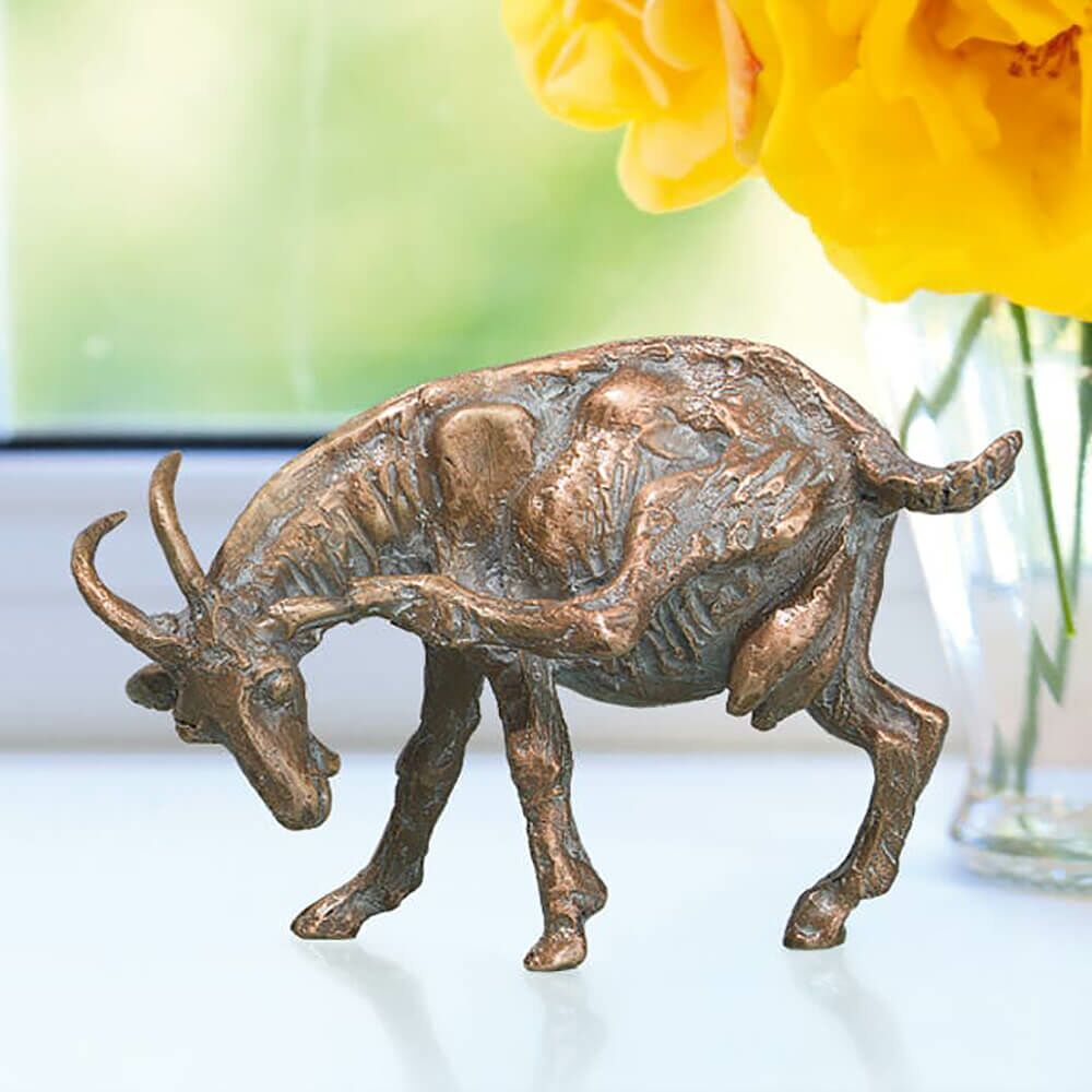 Ziegenfigur Kratzend - Kleine Bronzeskulptur - Ziege
